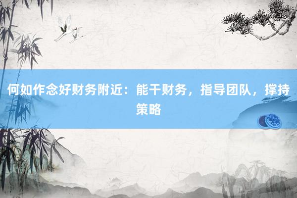 何如作念好财务附近：能干财务，指导团队，撑持策略